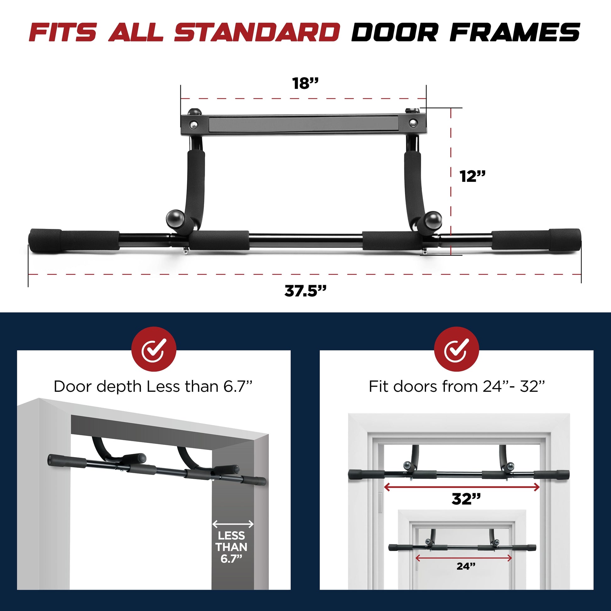 Indoor/Outdoor Pull up Bar Doorway Heavy Duty Chin up Bar Trainer for Home Gym Doorway Pull up Bar or Dip Bar