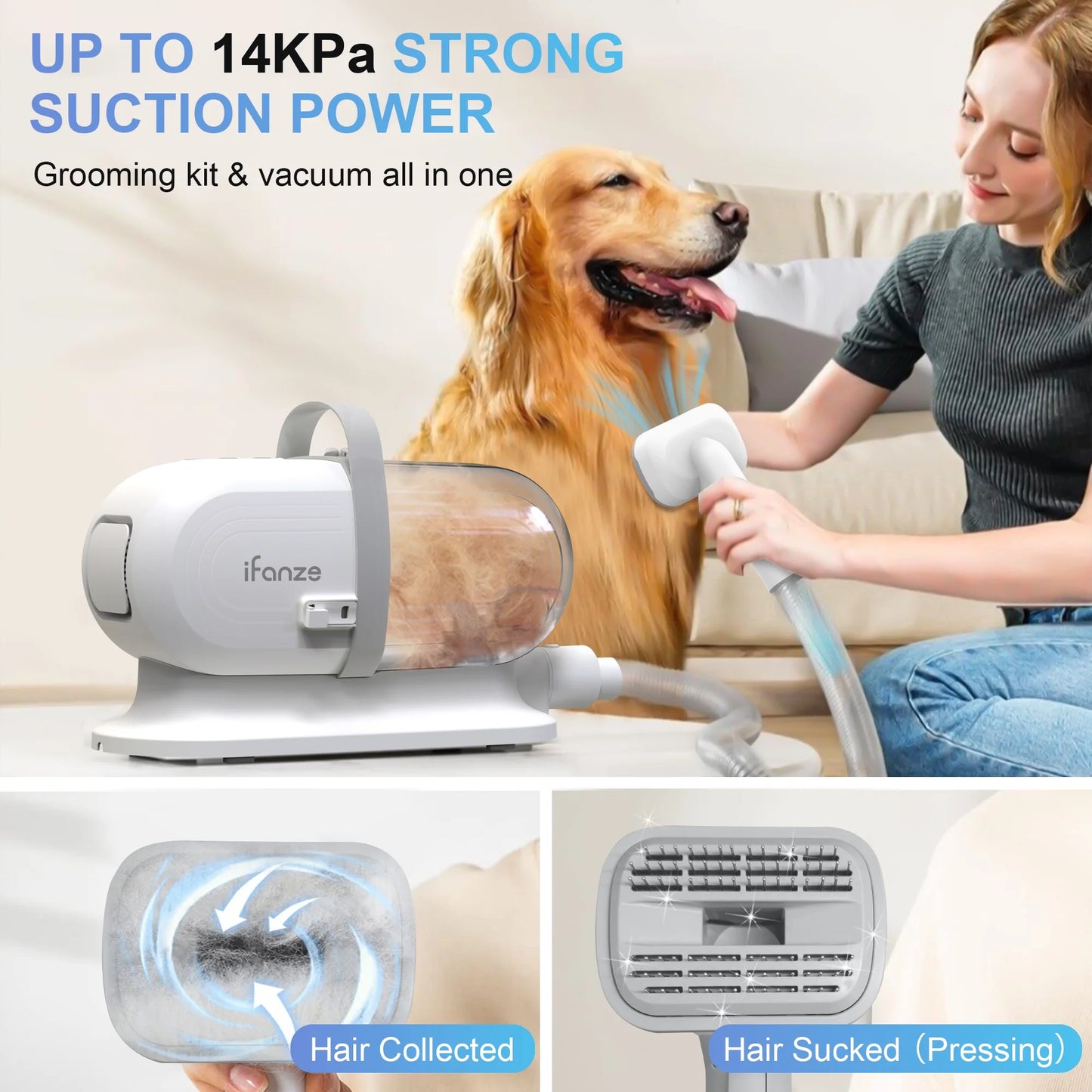 InstaRelief" Dog Grooming Kit & Vacuum, 2.5L Pet Hair Vacuum Suction 99% Pet Hair,3 Modes Suction Dog Grooming Clipper Kit,5 Pet Groomer Tools,Low Noise Pet Shedding Vacuum for Dogs Cats,White