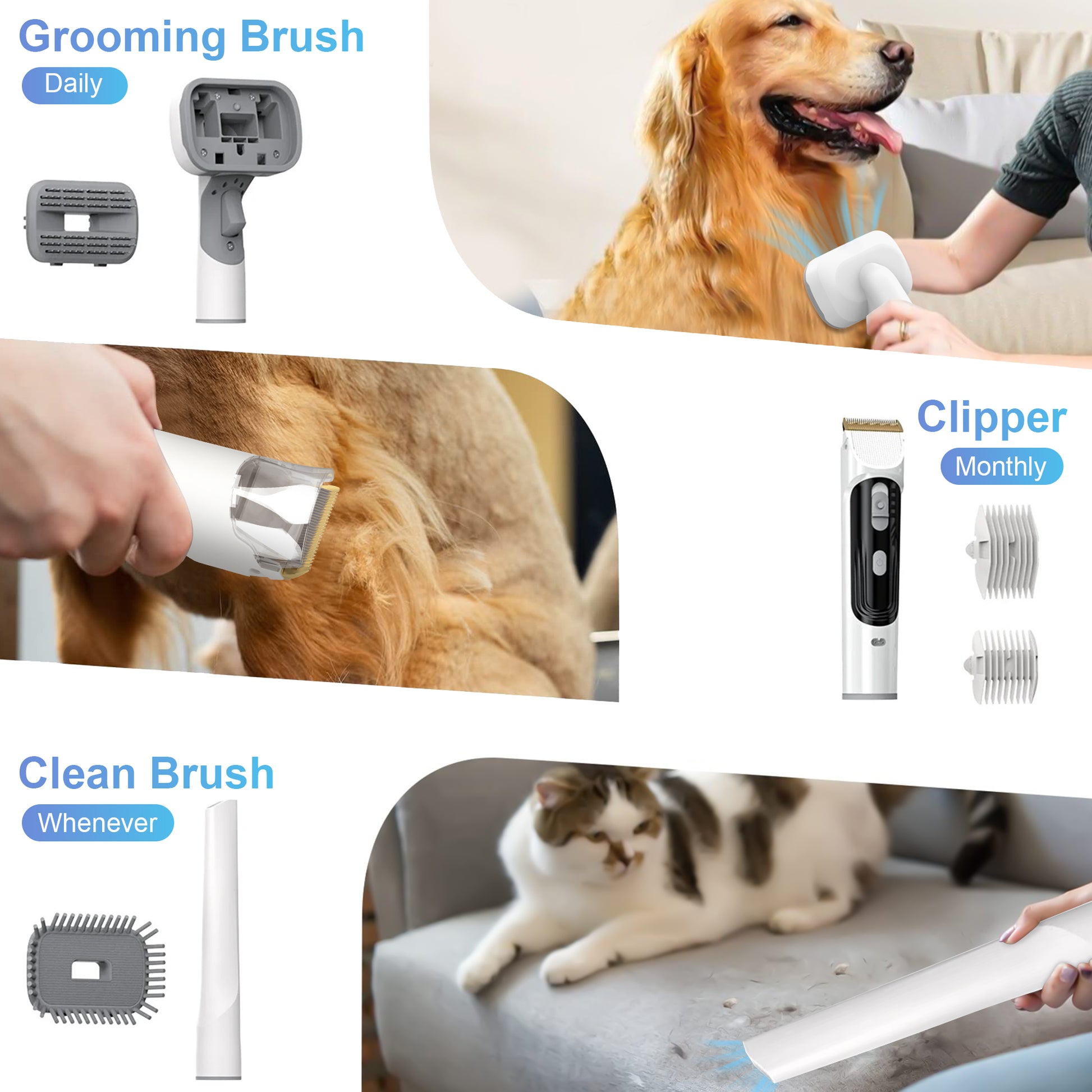 InstaRelief" Dog Grooming Kit & Vacuum, 2.5L Pet Hair Vacuum Suction 99% Pet Hair,3 Modes Suction Dog Grooming Clipper Kit,5 Pet Groomer Tools,Low Noise Pet Shedding Vacuum for Dogs Cats,White